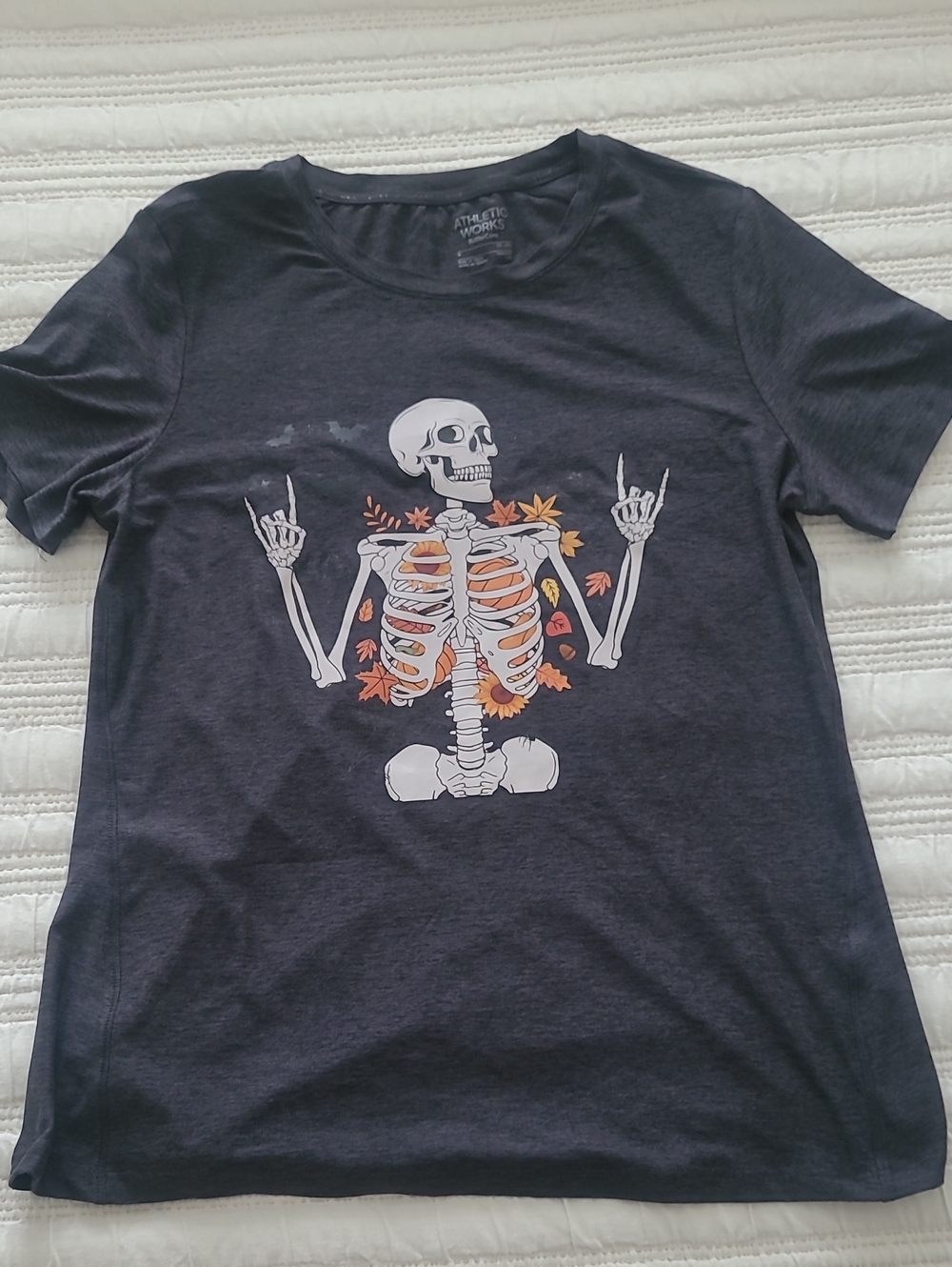 Athletic Works Dark Gray Tee with Skeleton & Fall Leaf Graphic Med 8-10